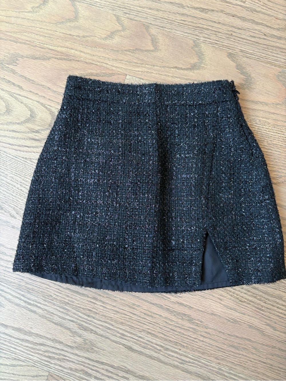 Black Tweed Mini Skirt with Side Slit. Size XXS (fits girls 8-10)